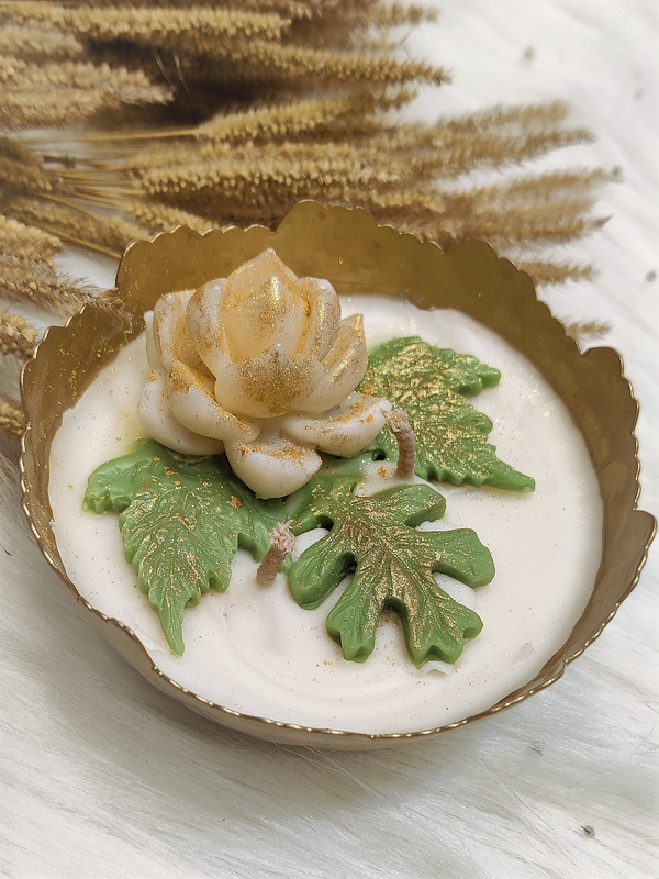 Succulent Candle in Matte Gold Bowl