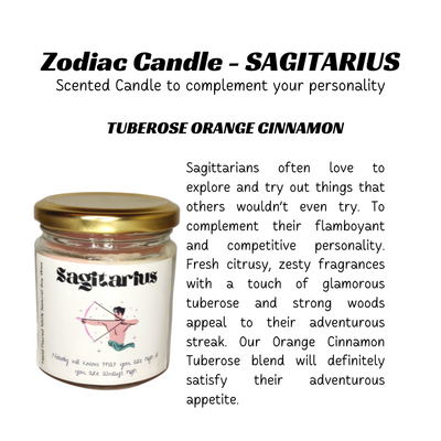 Sun Sign Candles - Sagittarius - Orange Cinnamon Tuberose (35+ hrs burn time)
